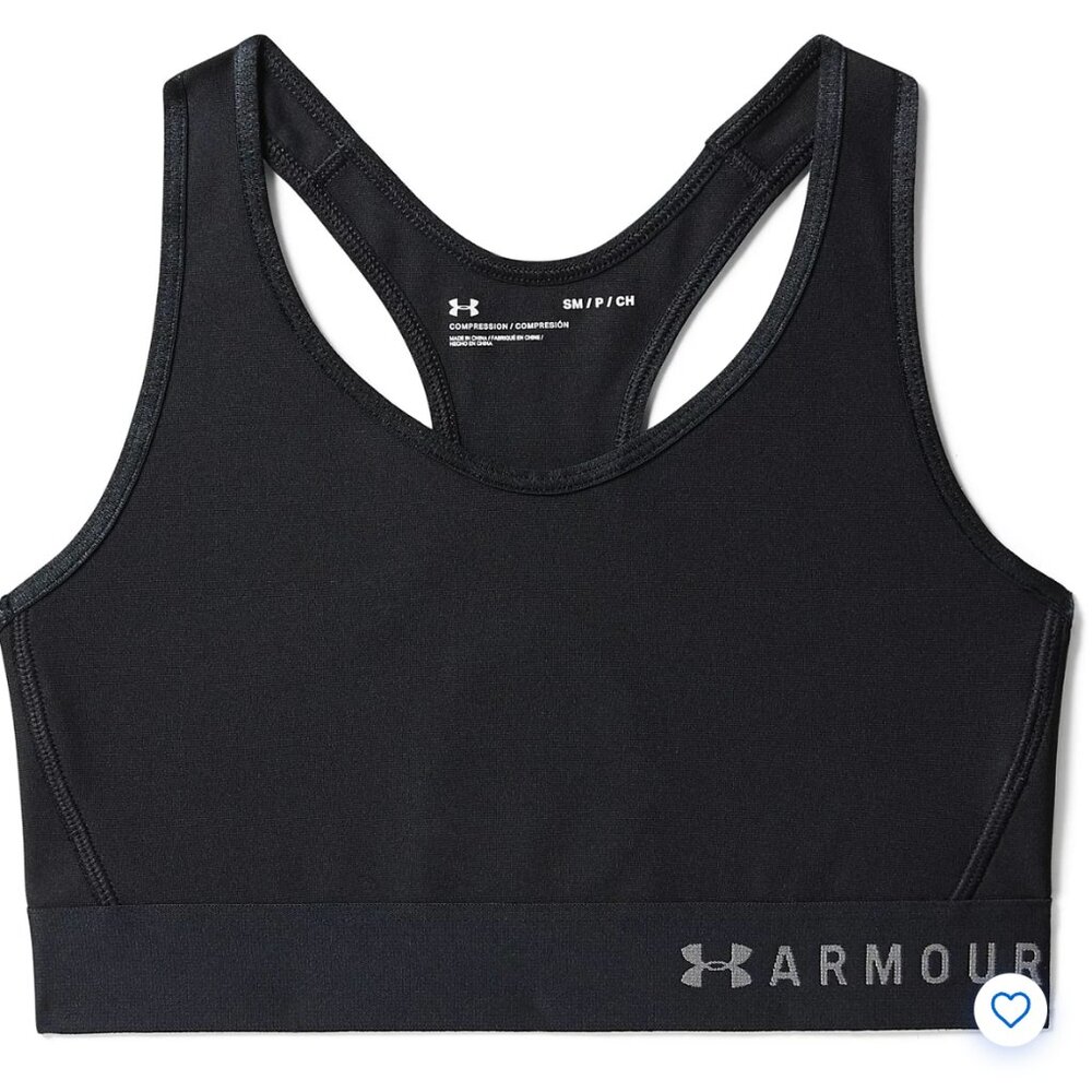 Under Armour Mid Keyhole Sports Bra Black Medium Compression Fit (Fits Small)
